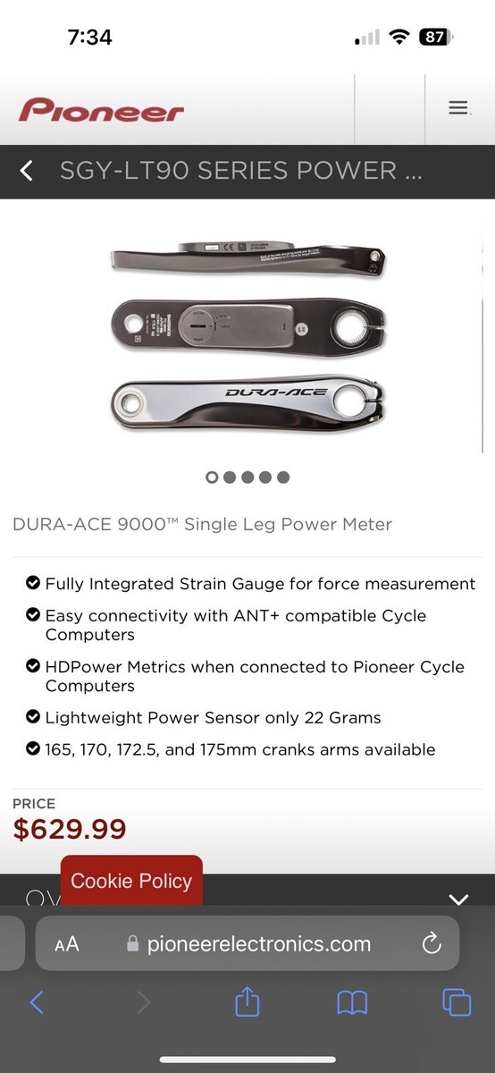 Pioneer Shimano DuraAce 9000 180 Power Meter Crank Arm (SGY-LT90