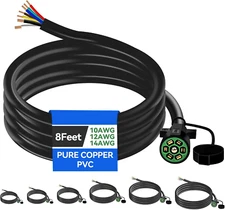 8 FT 7 Pin Trailer Plug Extension, Heavy Duty Copper Wiring Harness for RVs & Tr