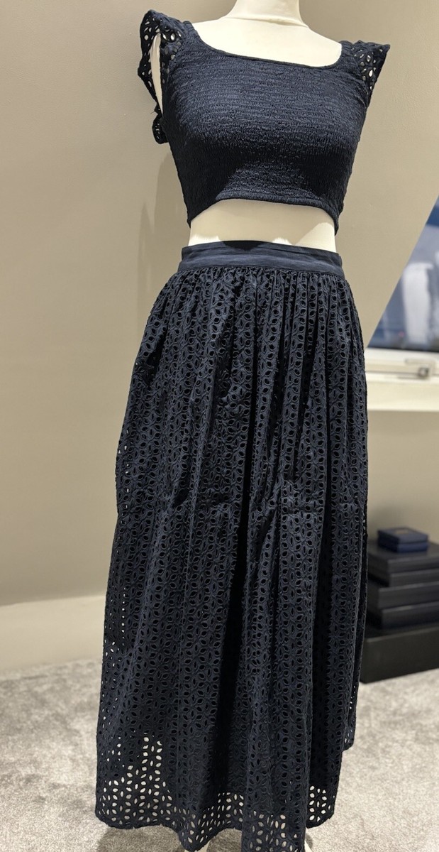 H&M broderie anglaise Co Ord Size M 10 Navy Blue