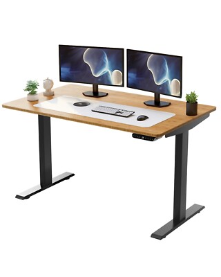 Bamboo Electric Height Adjustable Standing Desk ergonomic sit stand up office 