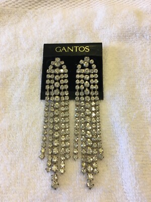 Stunning Gantos Drop Dangle Clear Rhinestone Pierced Earrings