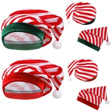 Children Christmas Striped Hat with Plush Ball Santa Hats Party Cap Accessory