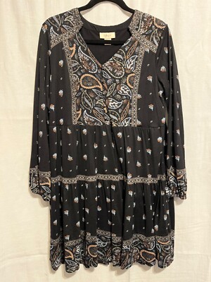 style & Co Dress Size small Black with Lt Blue gray tan paisley pattern