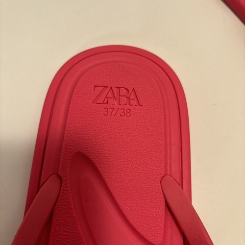 ZARA Hot Pink NEW Sandals Rubberized Women Flats 37-38 US 7 1/2 Flip Flop Thongs - Picture 11 of 11