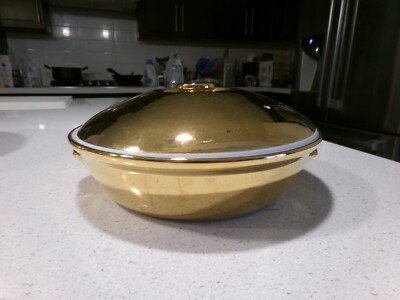 ROYAL WORCESTER LUSTRE GOLD ROUND COVERED CASSEROLE ENTREE DISH