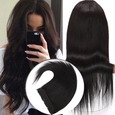 100 Remy Human Hair Extensions Clip in One Piece Black 3/4 Full Head Weft Long
