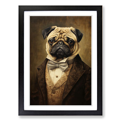 Pug in a Suit Framed Canvas Wall Art Print Poster Picture, Home