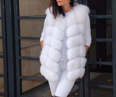 LUXUS WEIß FUCHS FELL ECHTPELZ ECHTFELL WESTE REAL FOX FUR