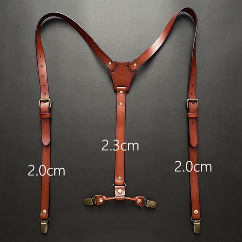 Vintage Leather Men's 4-Clip Back Suspenders Adjustable Strap Buckle - Picture 3 of 13