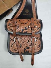 Genuine tooling on Leather Western Horse Saddle Bag With Floral Tooled.