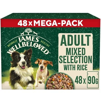 48 x 90g James Wellbeloved Adult Wet Dog Food Mixed Selection in Gravy Pouch