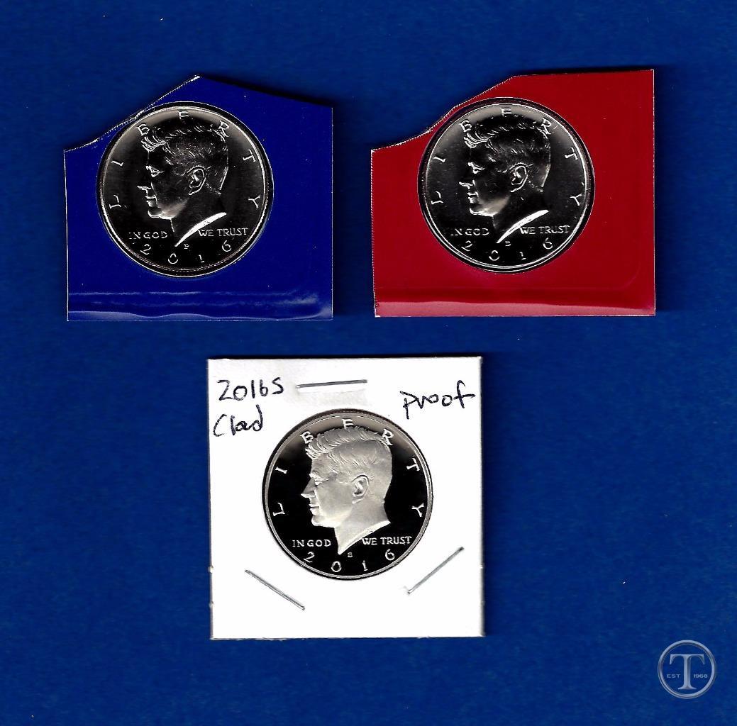 2016 P D S BU AND Clad Proof Kennedy Half Dollar Set-P D From Mint Set ...