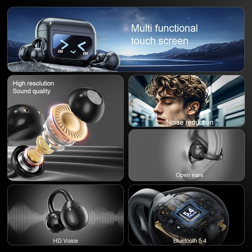 Ear Clip Headphones Wireless Earbuds Bluetooth 5.4 Sports Earphones Waterproof - Picture 3 of 19