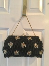 Vintage MCM Beaded Evening Bag clutch kisslock chain purse 9.5 x6