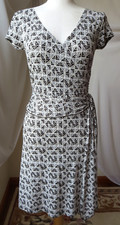 AXCESS LIZ CLAIBORNE DRESS WRAP V-NECK SHORT SLEEVE BROWN/WHITE BELTED STRETCH S