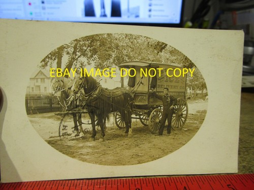 RARE OLD PICTURE PHOTO Cleveland Ohio Real Postcard CITY ICE Delivery Wagon Man