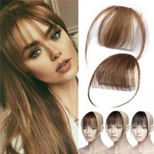 Thin Neat Air Bangs 100 Human Hair Extensions Clip in Fringe Front Hairpiece US