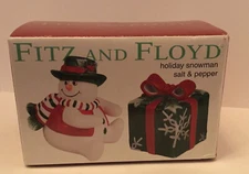 FITZ & FLOYD Holiday Snowman Salt & Pepper Shakers New in Box 2003
