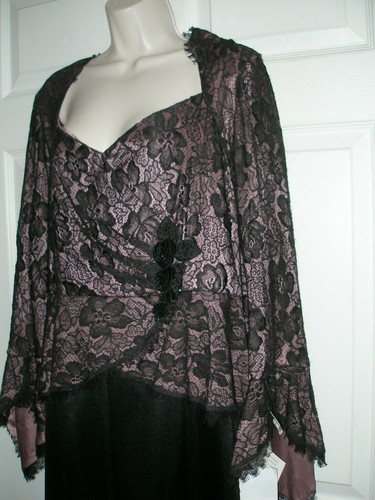 Day Mor Women's Size 16 Long Designer Dress Mauve & Black Lace Gorgeous NWT - Picture 7 of 12