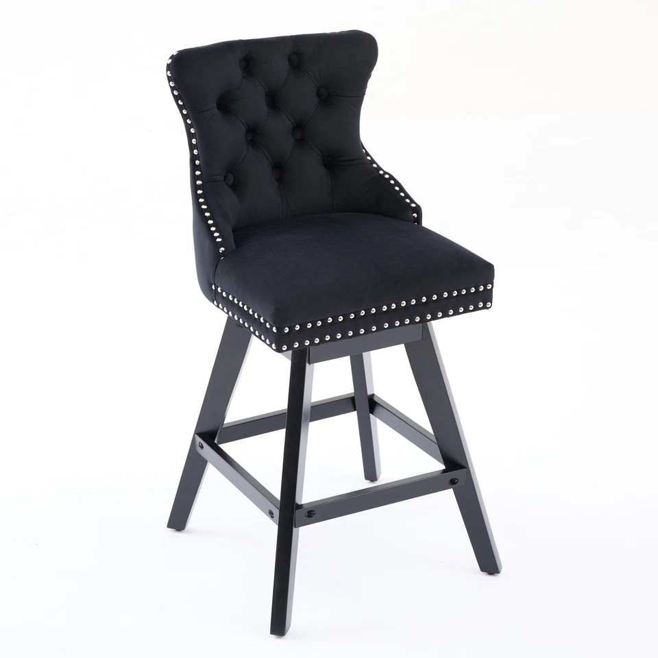 2Set 25.9" Height Swivel Velvet Barstools Button Tufted Kitchen Bar Chairs Black - Image 4 of 4