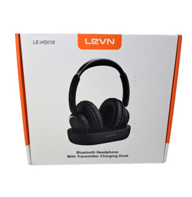 New in Open Box LEVN LE-HS018 Wireless Headphones for TV + Transmitter Base