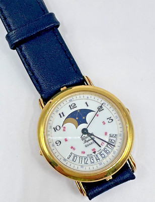 HTF Vintage Duward Diplomatic 30mm Gold Plated Moonphase Watch [084 GRy]