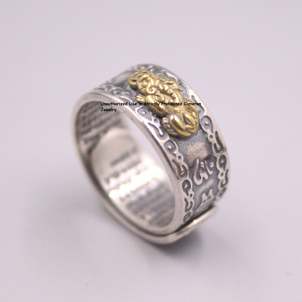 Pure S990 Silver 990 Band Men Women Luck 9mm Coin Pixiu Ring Us