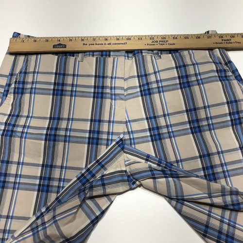 New York & Co. Shorts Womens Size 16 Tan Blue Plaid Manhattan Chino Lightweight - Picture 10 of 12