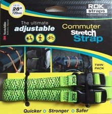 ROK Straps Commuter Stretch Straps Adj 12"-28" x 3/8 Green/Black Reflective