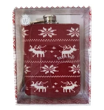 Hip Flask Red Christmas Stainless Steel  Wild Eye Designs 7 oz  Holiday Sweater 