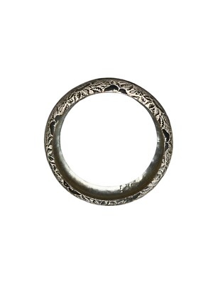 90's Silver Tone & Light Pink Etched Floral Vintage Fashion Bangle