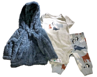 CARTERS CHILD OF MINE BOY 0-3M 3-PC SET CARDIGAN/LT JACKET SS BODYSUIT PANTS NWT