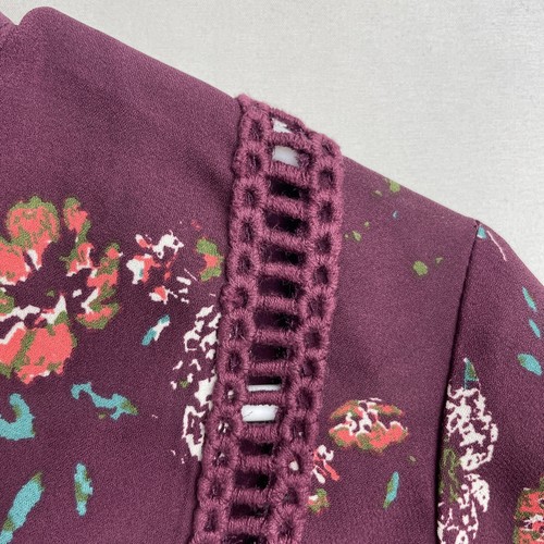Knox Rose Top Womens Small Floral Crochet Lace Peasant Burgundy Bell Sleeve Boho - Picture 4 of 11