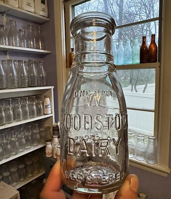 Pt Milk Bottle Woodstock Dairy Weaver 46 E Ostend St Baltimore MD Emb Rare Early