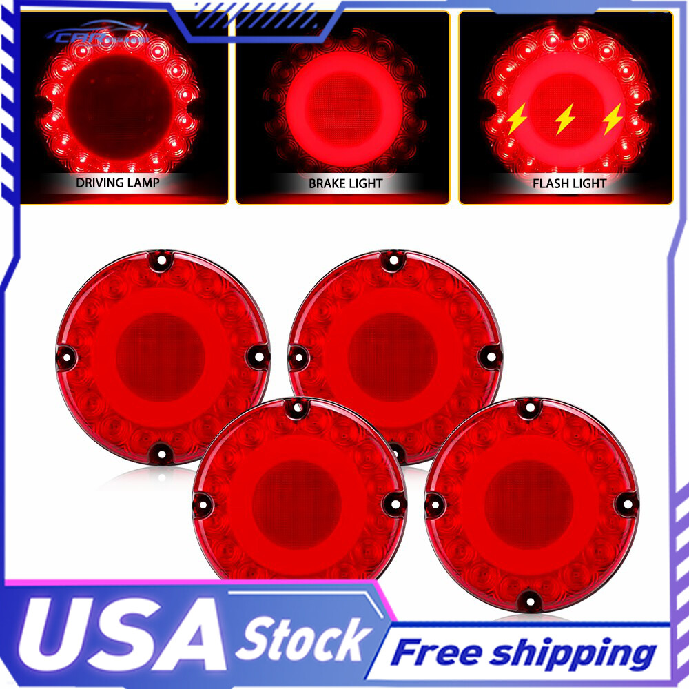 4PCS 7inch Round Red Truck LED Trailer Bus Brake Stop Turn Signal Tail Light DRL