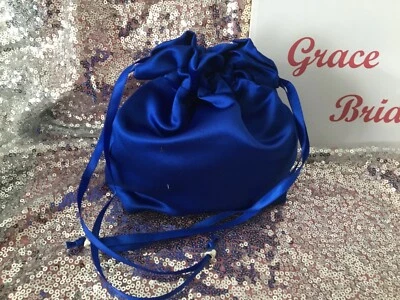 ROYAL BLUE SATIN DOLLY BAG BRIDAL WEDDING PROM MAID. FLOWER GIRL*UK MADE/SELLER*