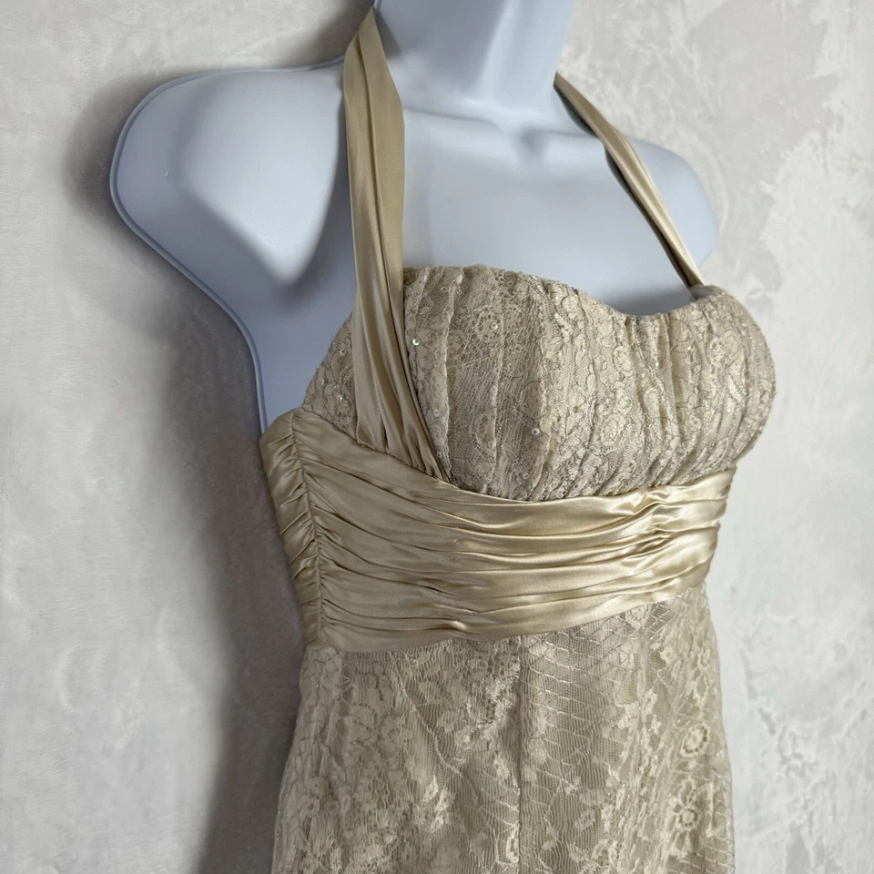 Marc Bouwer Glamiti Sequin Silk Lace Halter Mini Dress Size 2 Gold Silver Sexy - Image 3 of 4