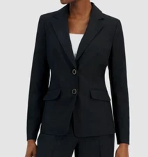 Nipon Boutique Women's Black Solid Two-Button Suit Separate Jacket Size 10