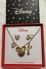 Disney Necklace and Earrings set with Mickey chain pendant can put photo