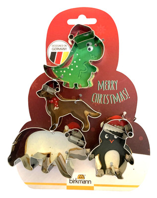 4pk Birkmann Christmas Cookie Cutters Dog Dino Penguin Bear Mini Pie Cutters 2 