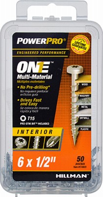 Power Pro One Interior Screws,Pan Head,Zinc-Plated,#6x1/2-In.,50-Pk. 116931