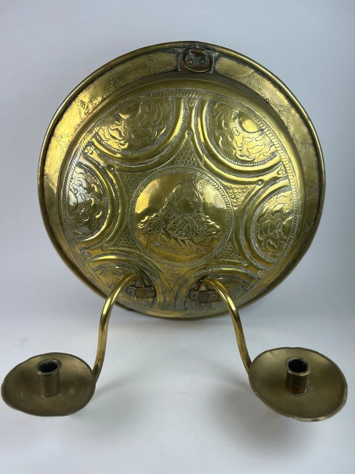 Aplique de pared antiguo de latón Repoussé raro del siglo XIX - 21” candelabro barroco rococó Foto 3 de 4