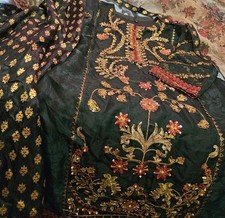 Women s Green Embroidered Pakistani Salwar Kameez w/ Dupatta Size M