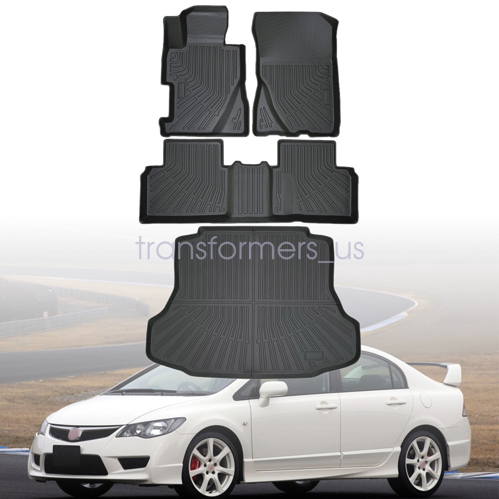 TPE Front & 2nd Floor Mats & Trunk Cargo Liners For 2006-2011 Honda Civic Sedan