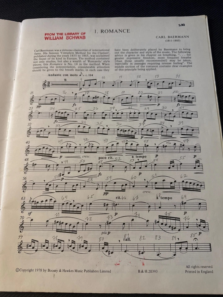 Romantic Music For Clarinet by Weber Bruch Gade Spohr Boosey & Hawkes Music Book - Image 3 of 4