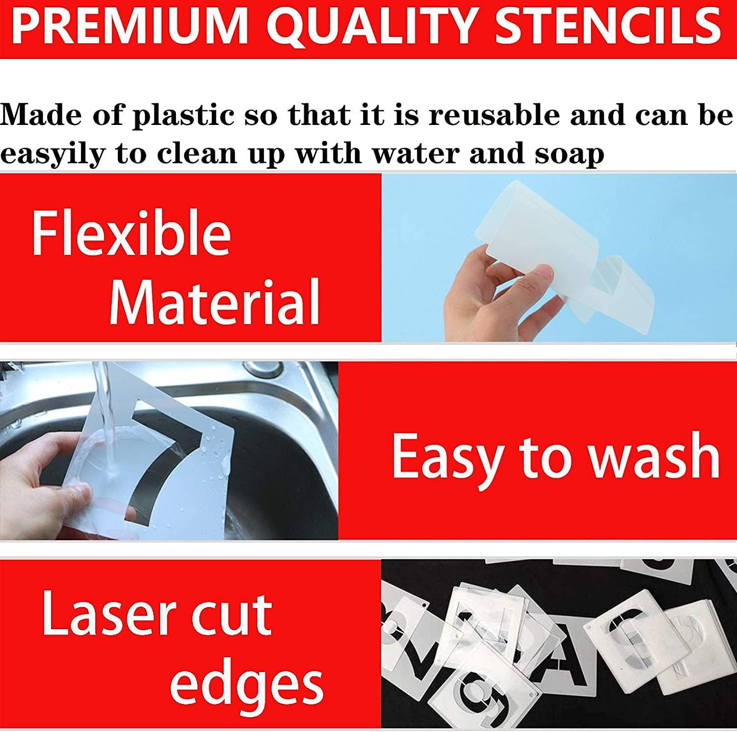 6 Inch Letter Stencils and Numbers, 36 Pcs Alphabet Art Craft Stencils, Reusable