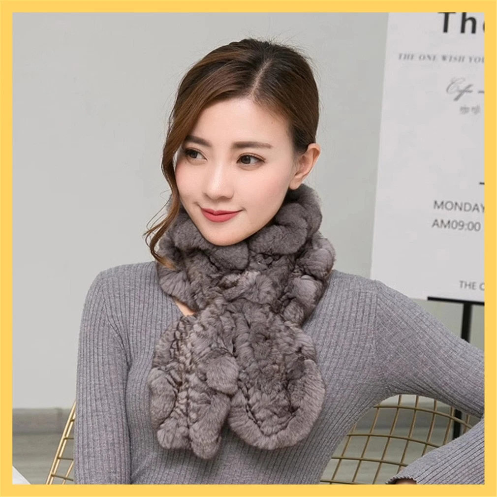 Women's Real Rabbit Fur Scarf Thicken Winter Warm Neck Wrap Collar Size 87x15cm