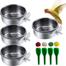 Stainless Steel Bowls for Birds,4 Pcs Parrot Feeder Dish Cups,Bird Cage Water...
