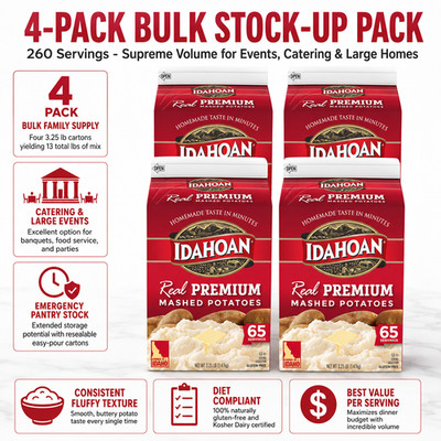 4 Pack Idahoan, Real Premium Mashed Potatoes, 3.25 lbs