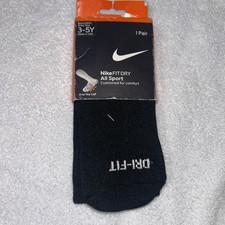 New Nike Fit Dry All Sport Socks Boys Youth 3Y-5Y Black Vintage Over The Calf